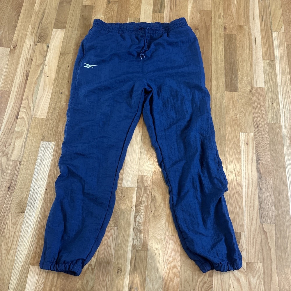 VTG 90s Reebok Men's‎ Navy Blue Nylon Track Pants - Size Large